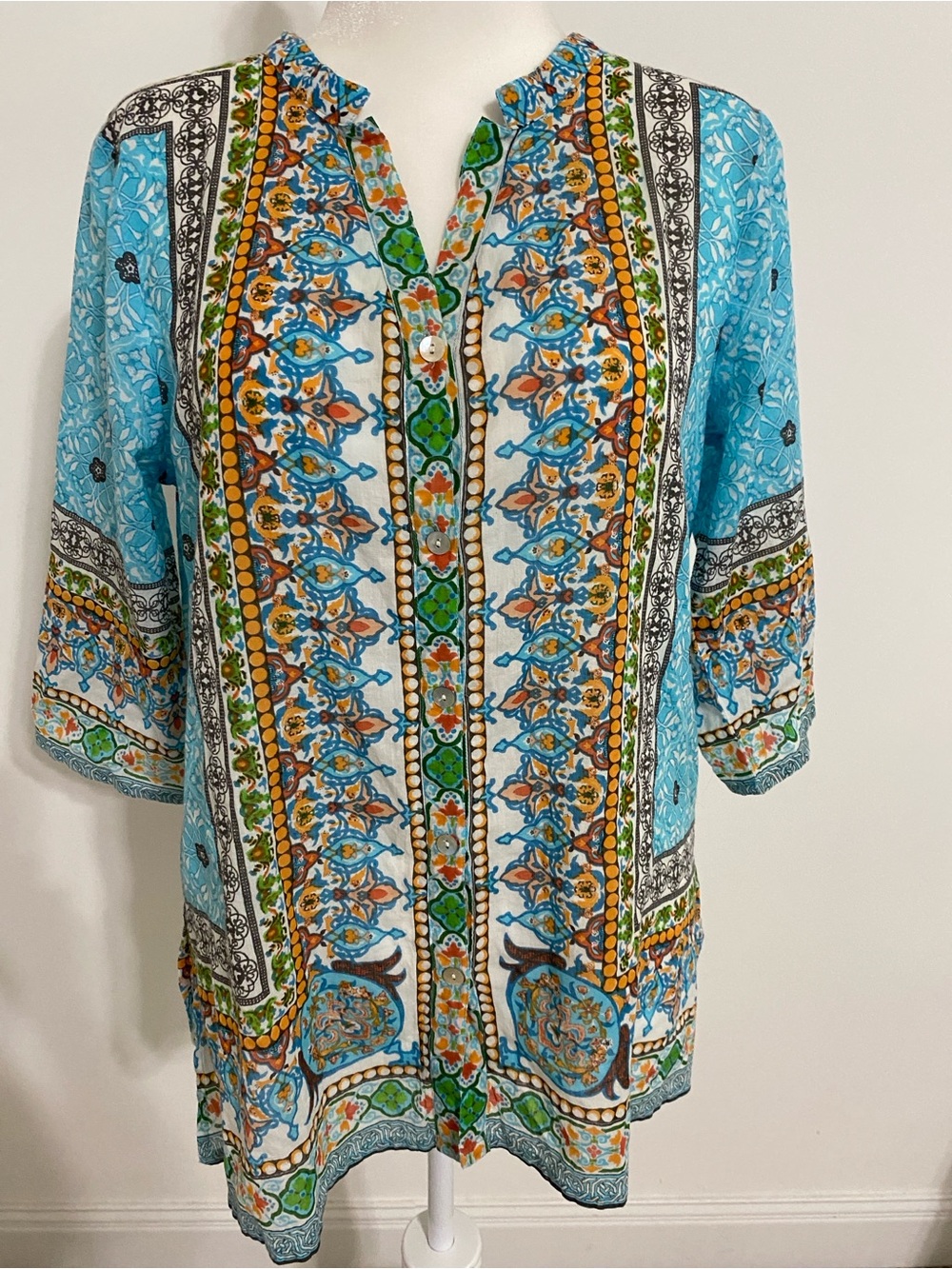 Lightweight Cotton Tunic Blouse with Shell Buttons